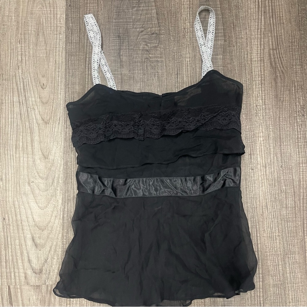 Free People Black Sleeveless Ruffled Camisole